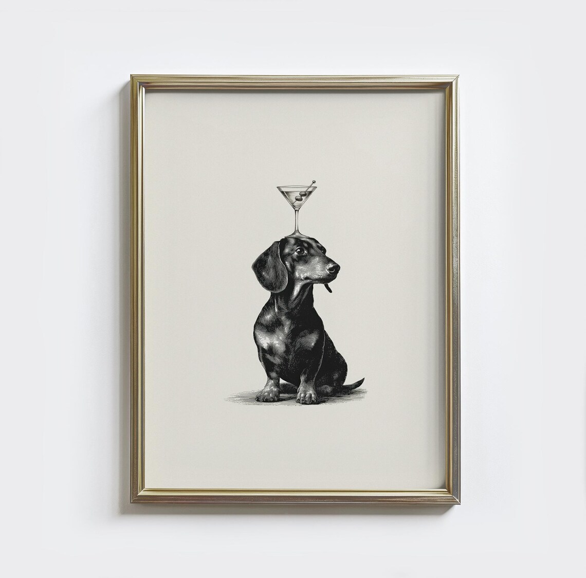 Dachshund Retro Cocktail Print, Quirky Bar Cart Decor