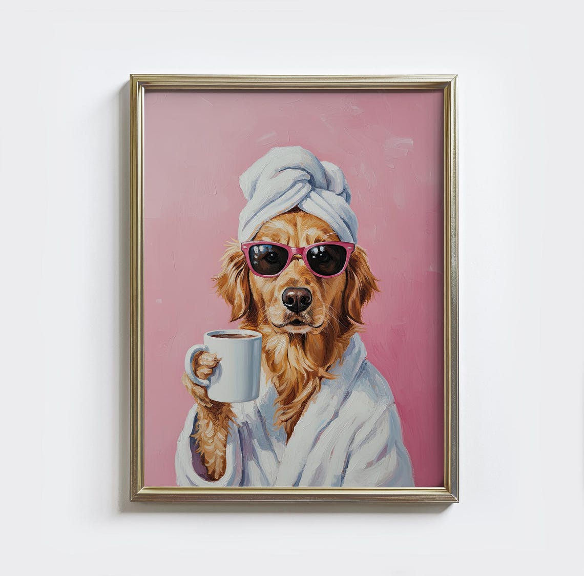 Funny Golden Retriever Spa Day with Sunglasses Coffee Pink Poster