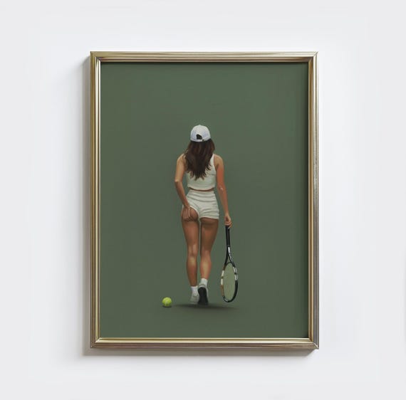 Tennis Girl Wall Art Retro Sporty Print Cheeky Woman Athlete Poster Funny Sports Decor Vintage Gym