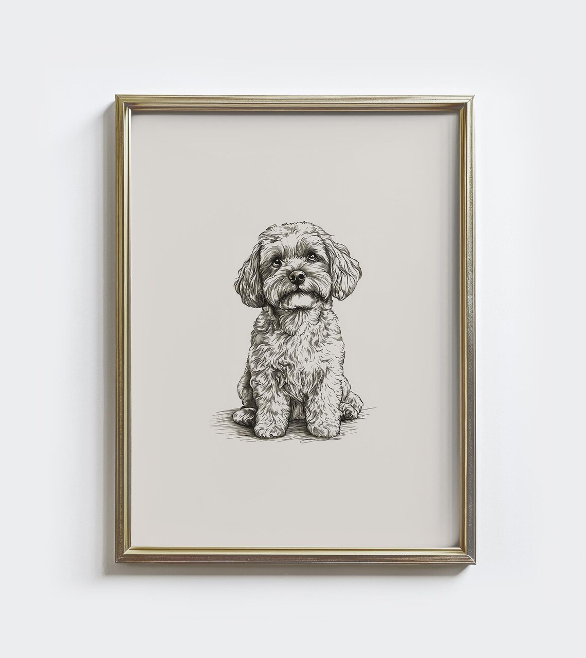 Cavapoo Sketch Print, Vintage Dog Drawing