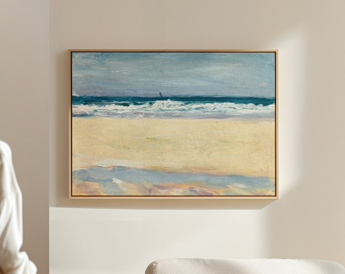 Pastel Ocean Waves Sandy Beach Abstract Coastal Landscape Art Poster