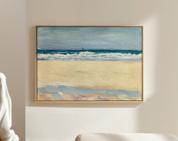 Pastel Ocean Waves Sandy Beach Abstract Coastal Landscape Art Poster