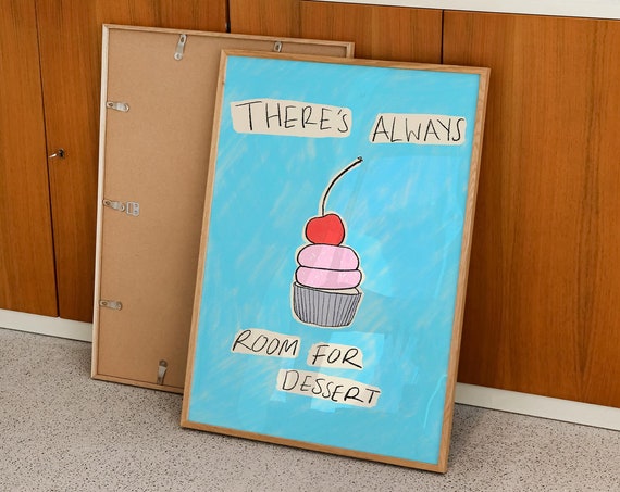 Always Room For Dessert Print Cupcake Poster Vintage Food Poster Trendy Blue Print Kitchen Print Cute Kitchen Poster Dessert Poster