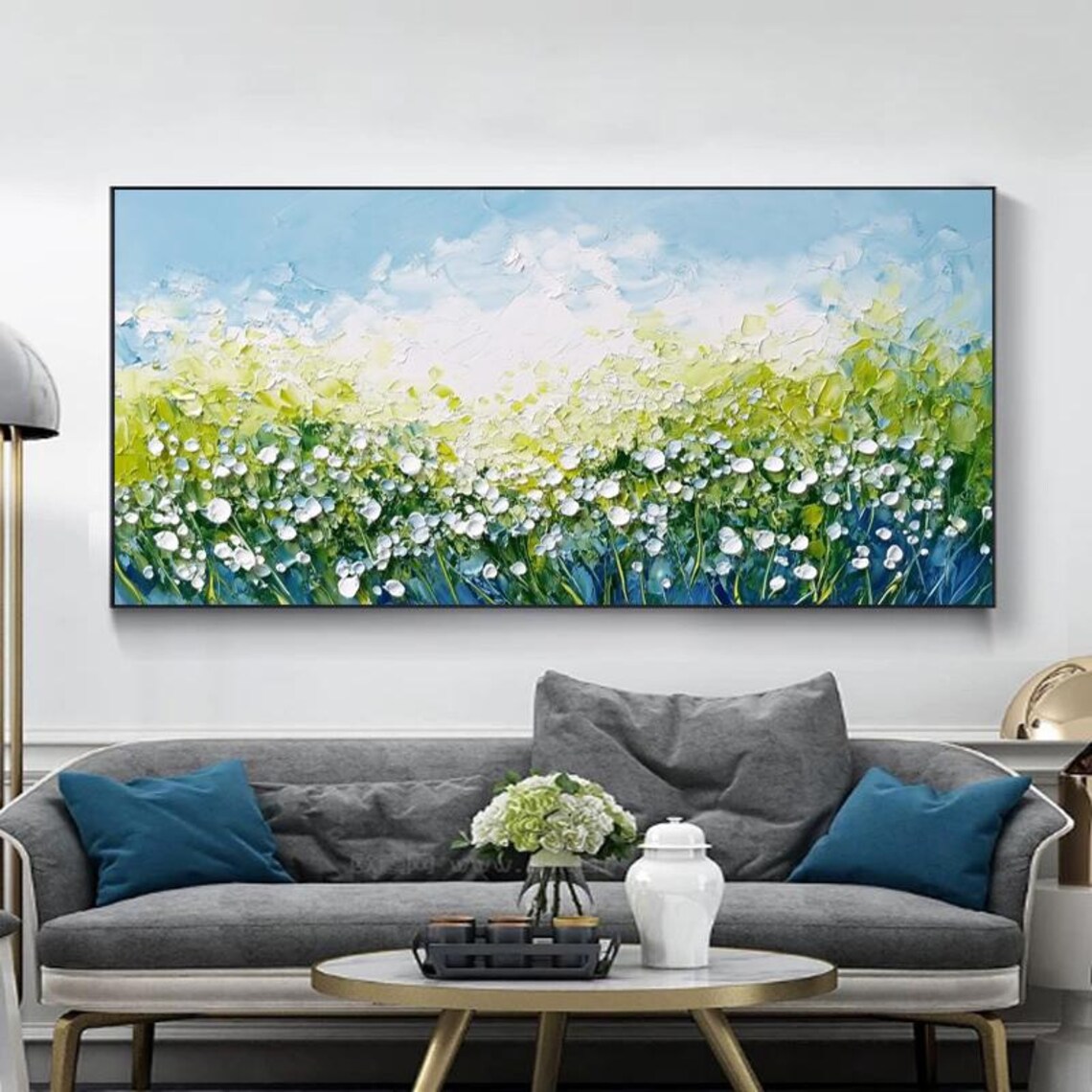 White Baby Breath Flower Field in a Spring Meadow Art Poster