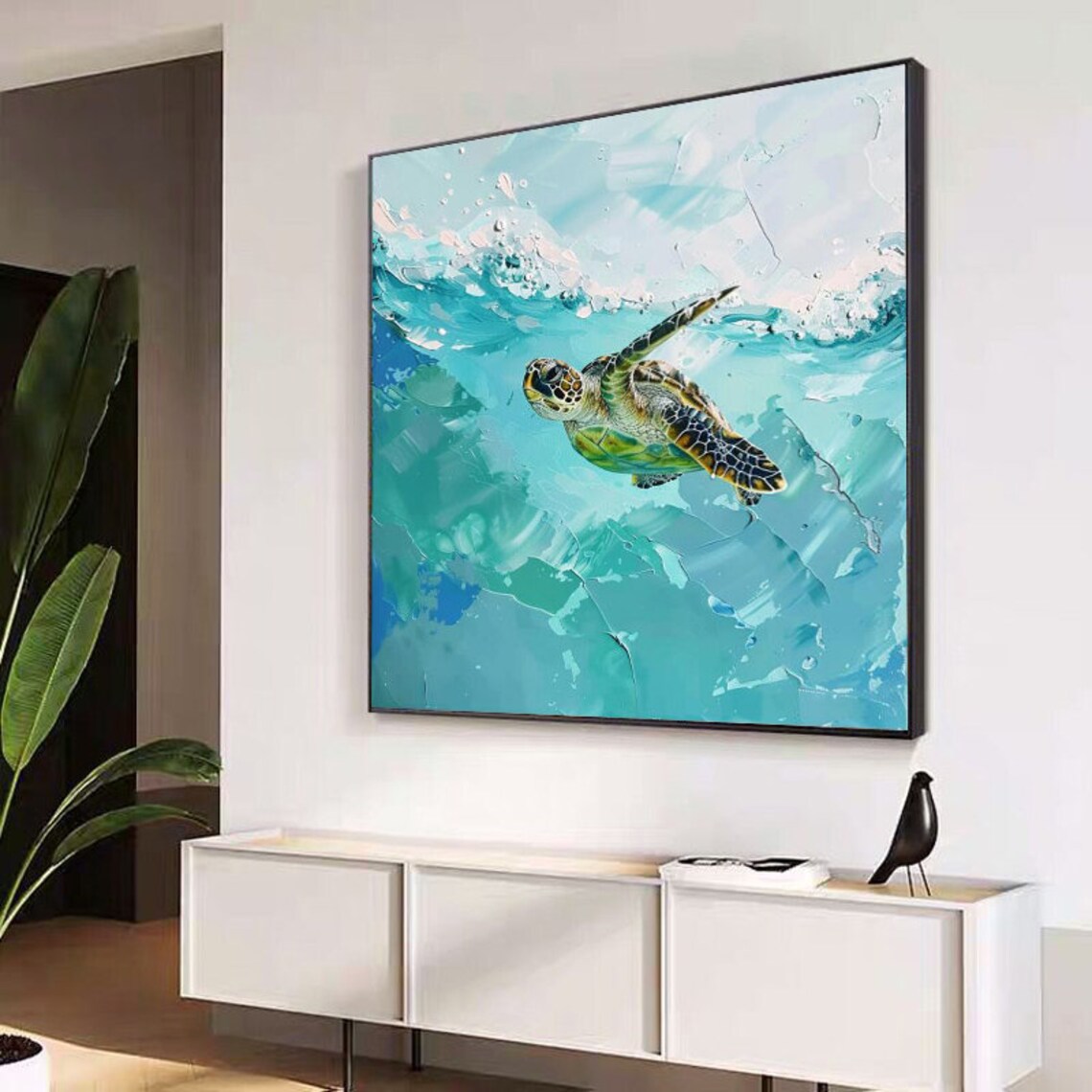 Sea Turtle Abstract Oil Painting, Bold Minimalist - Image 4