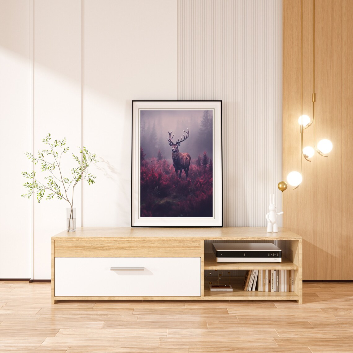 Red Deer Stag Misty Purple Forest Wildlife Photography Art Poster - Image 4