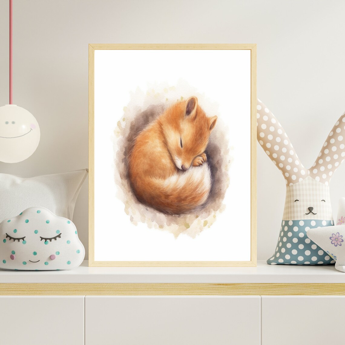 Sweet Sleeping Baby Fox Curled Up Woodland Watercolor Nursery Poster - Image 4