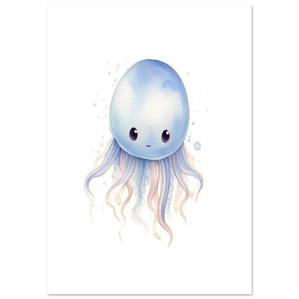 Sweet Blue Jellyfish Watercolor Ocean Baby Nursery Art Poster - Image 2