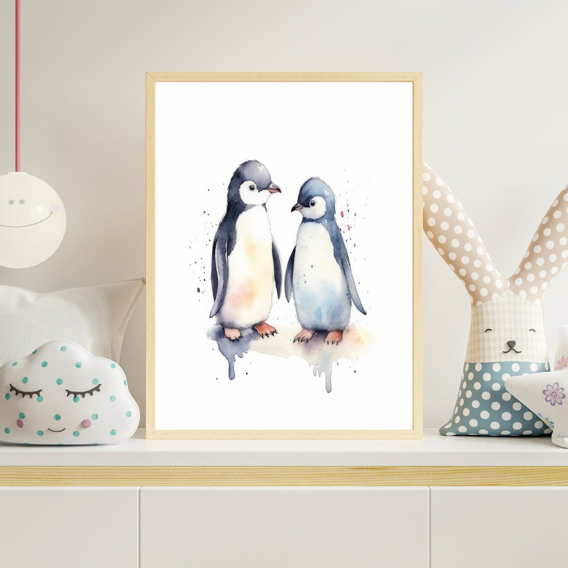 Adorable Pair of Baby Penguins Watercolor Nursery Art Poster - Image 4