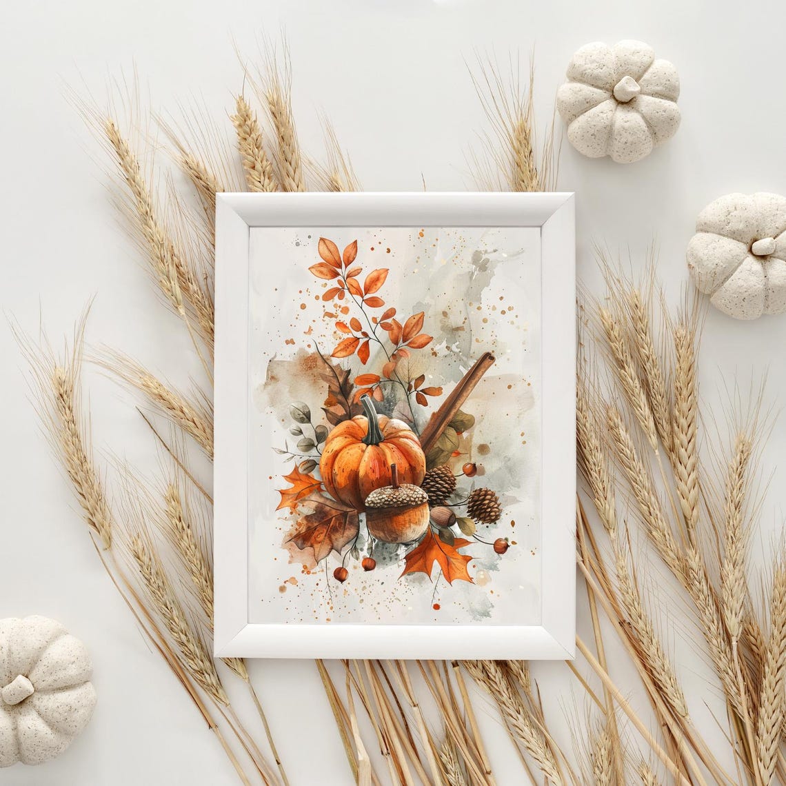 Pumpkin Acorn Pinecone Autumn Bouquet Watercolour Fall Poster - Image 4