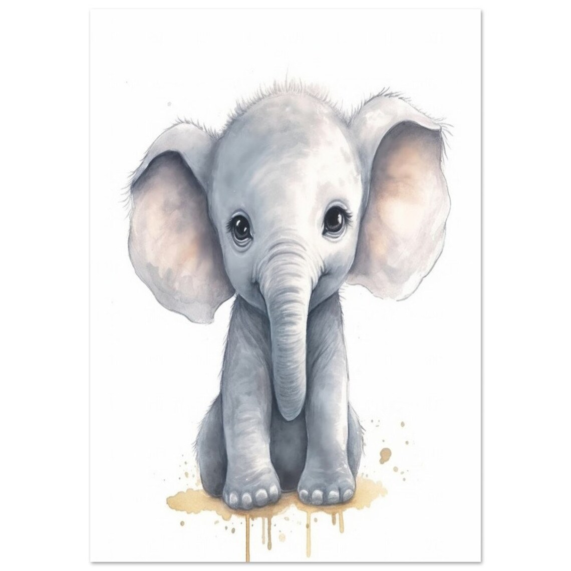 Sweet Gentle Baby Elephant Watercolor Safari Nursery Art Poster - Image 3