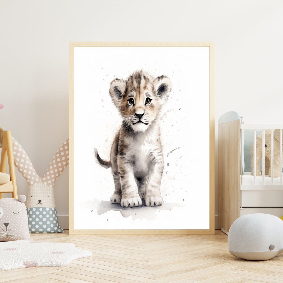 Sweet Adorable Baby Lion Cub Watercolor Safari Nursery Poster