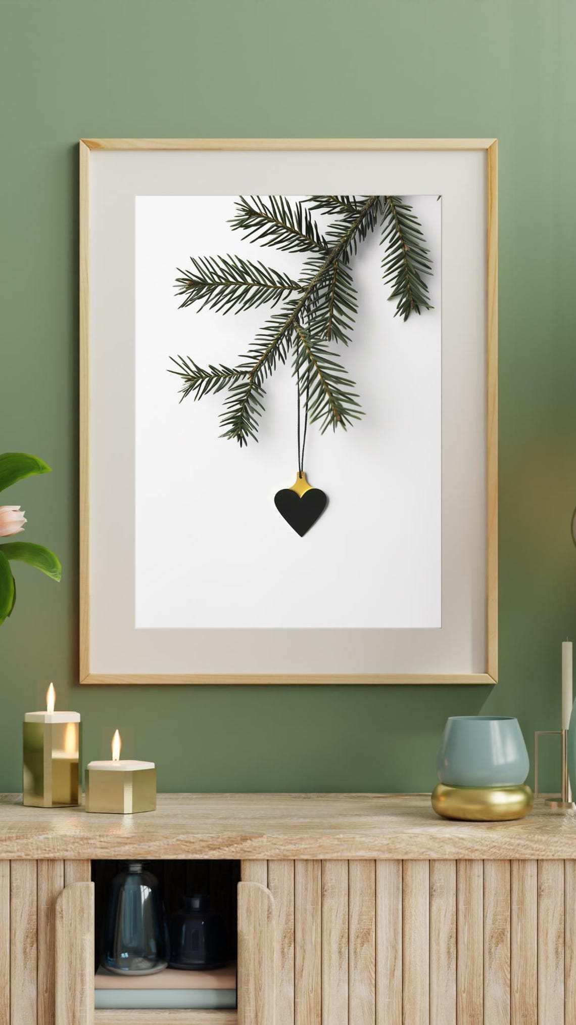 Pine Branch Black Heart Pendant Minimal Chic Christmas Poster - Image 4