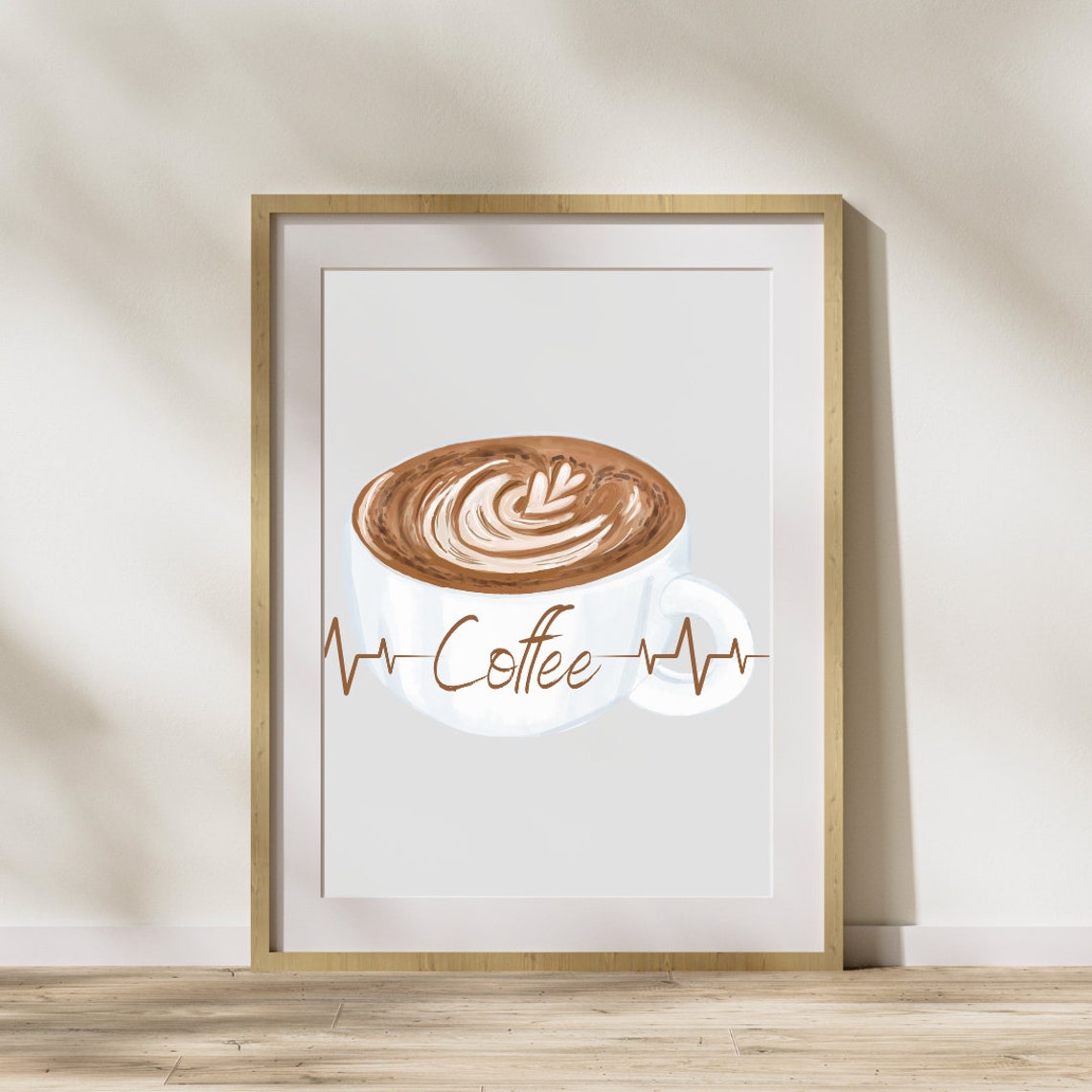 Creamy Coffee Heartbeat Line Latte Art Cup Fun Kitchen Wall Art