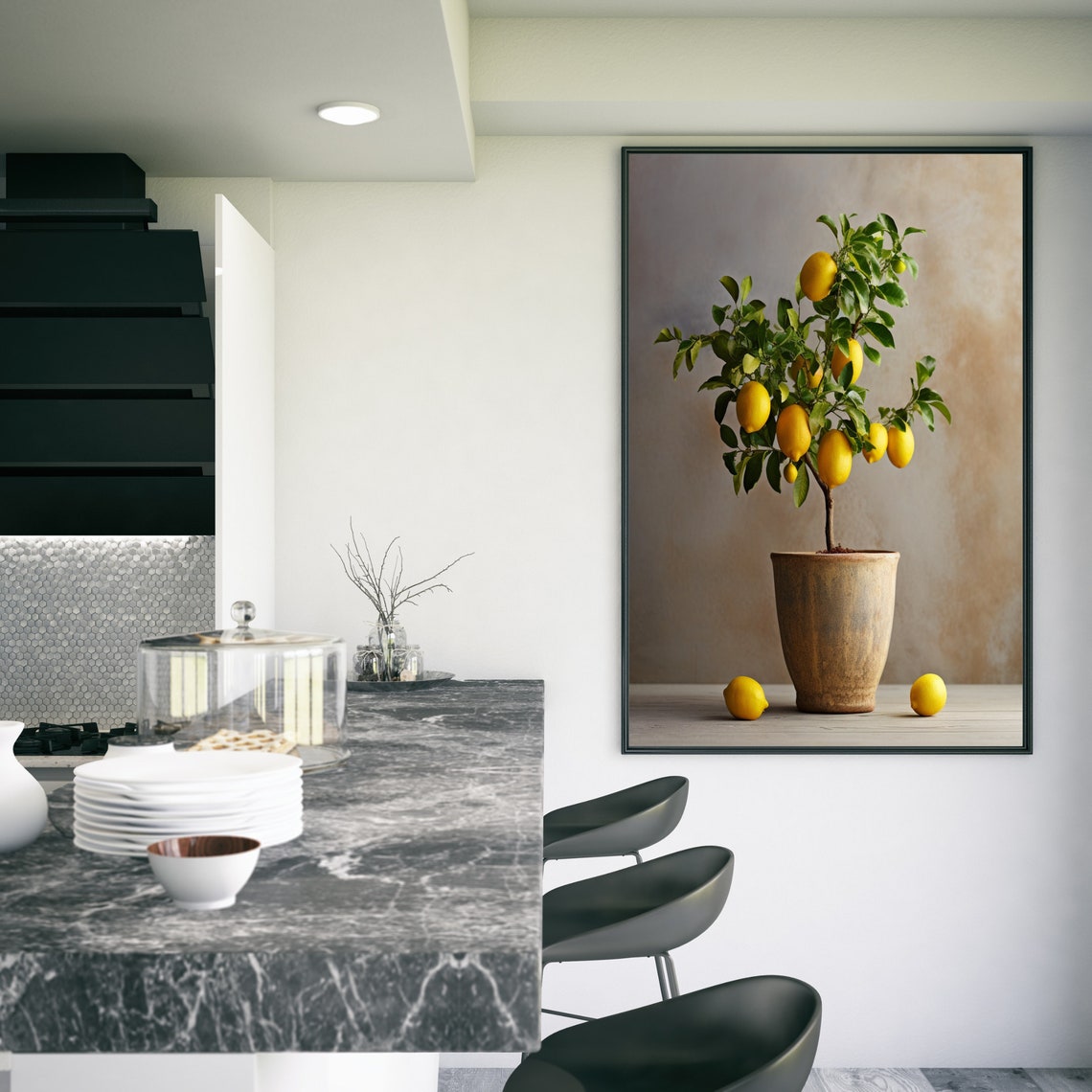 Potted Lemon Tree Ripe Citrus Fruit Neutral Still Life Poster - Image 3