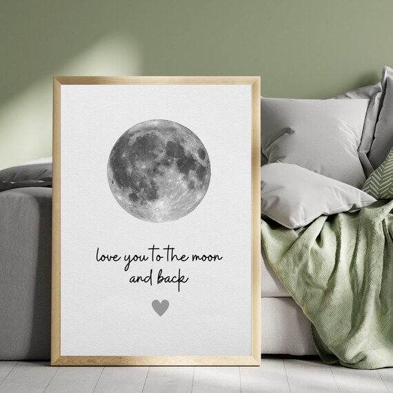 Love You To The Moon And Back Script Heart Romantic Quote Poster