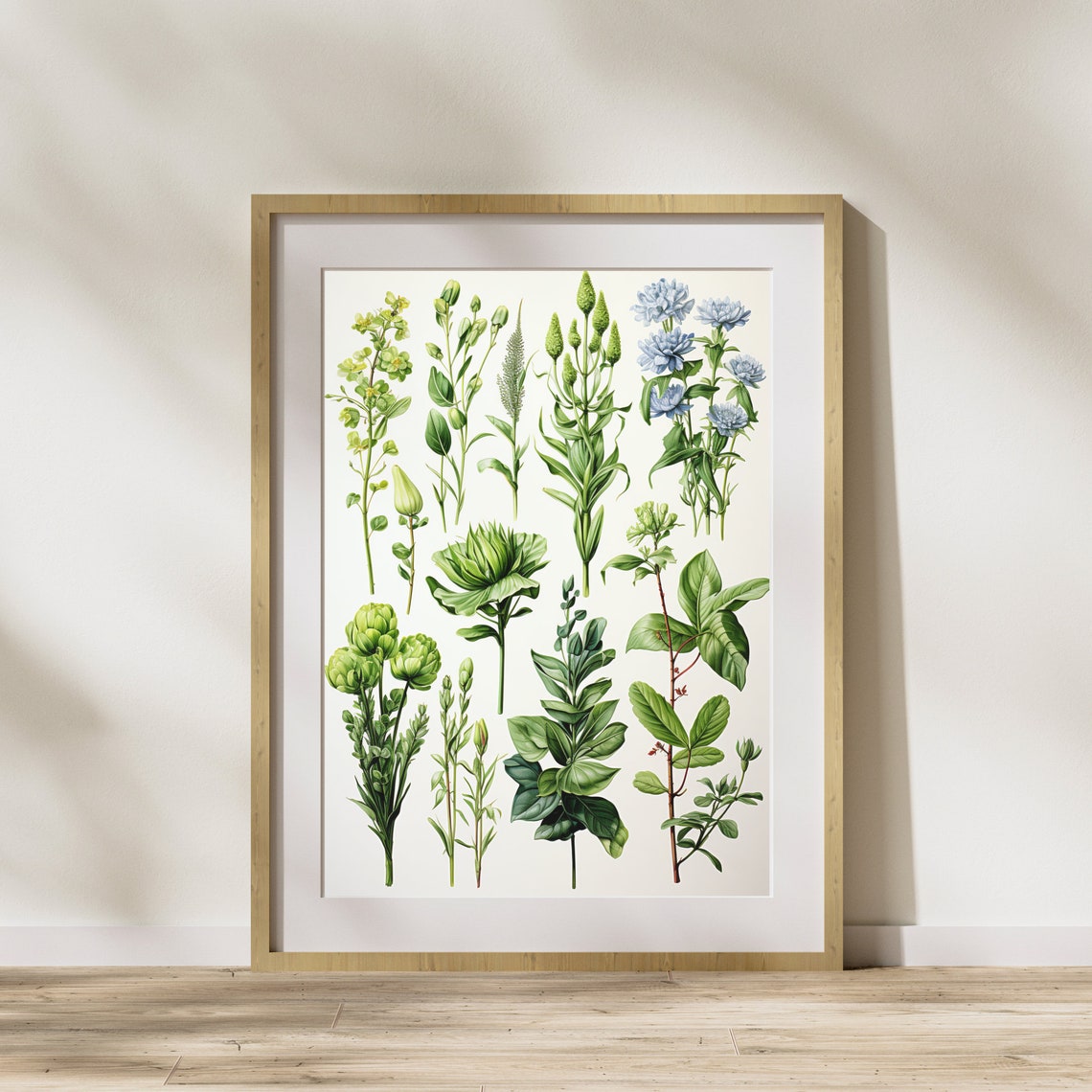 Vintage Botanical Herb Illustration Green Plants Cream Art Poster