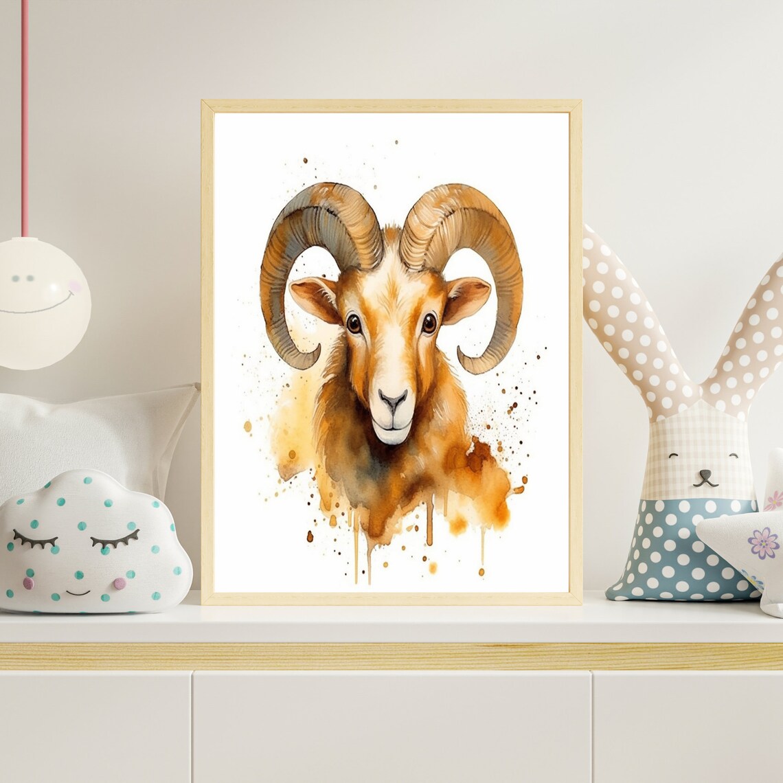 Majestic Bighorn Sheep Ram Face Watercolor Wildlife Art Poster - Image 4