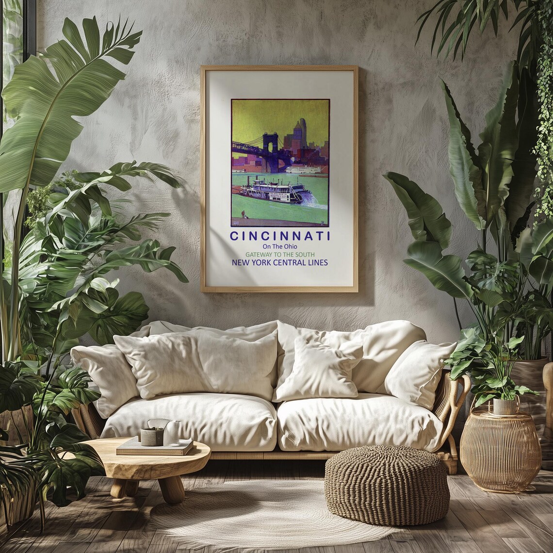 Cincinnati Ohio New York Central Lines Vintage Travel Poster - Image 2