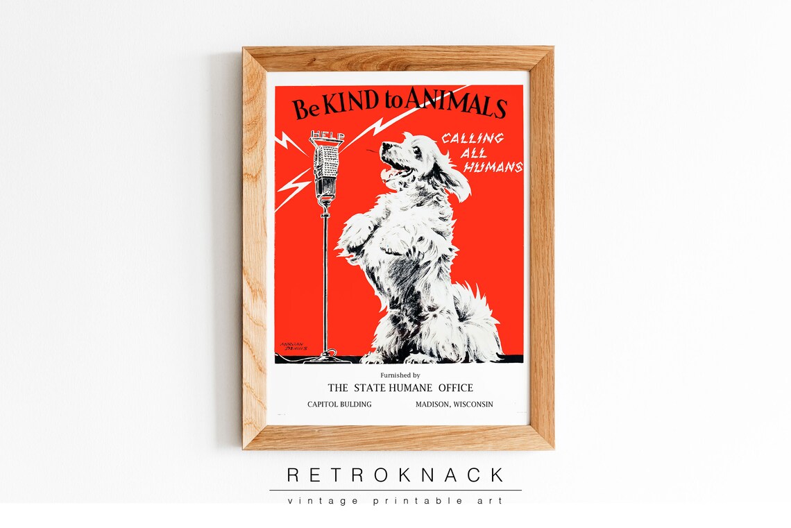 Be Kind To Animals Vintage Humane Society Dog Radio Microphone Poster - Image 2