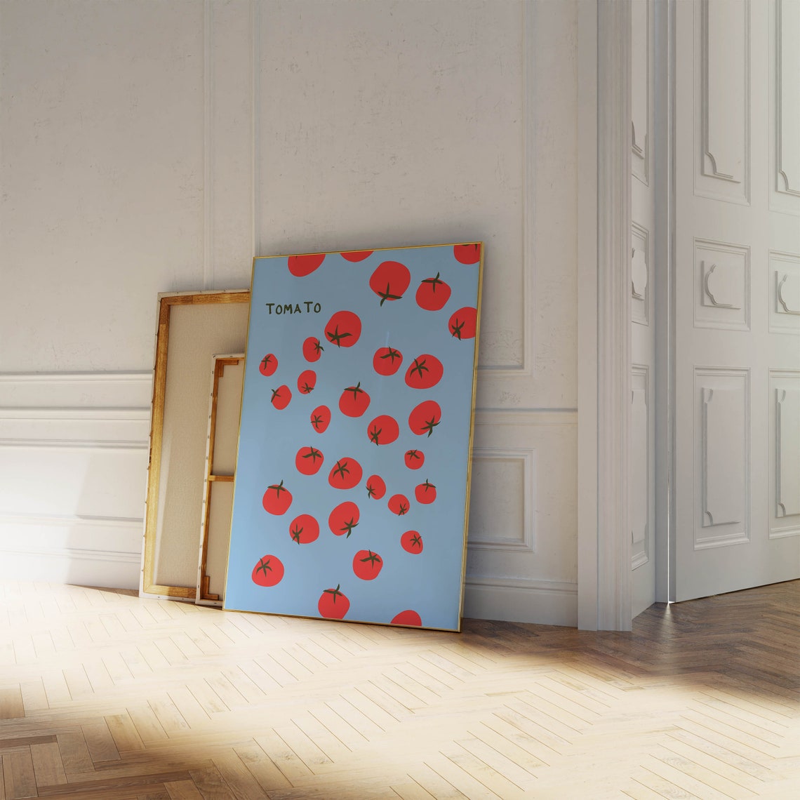 Tomato Red Fruit Pattern Bright Blue Background Kitchen Art Poster - Image 4