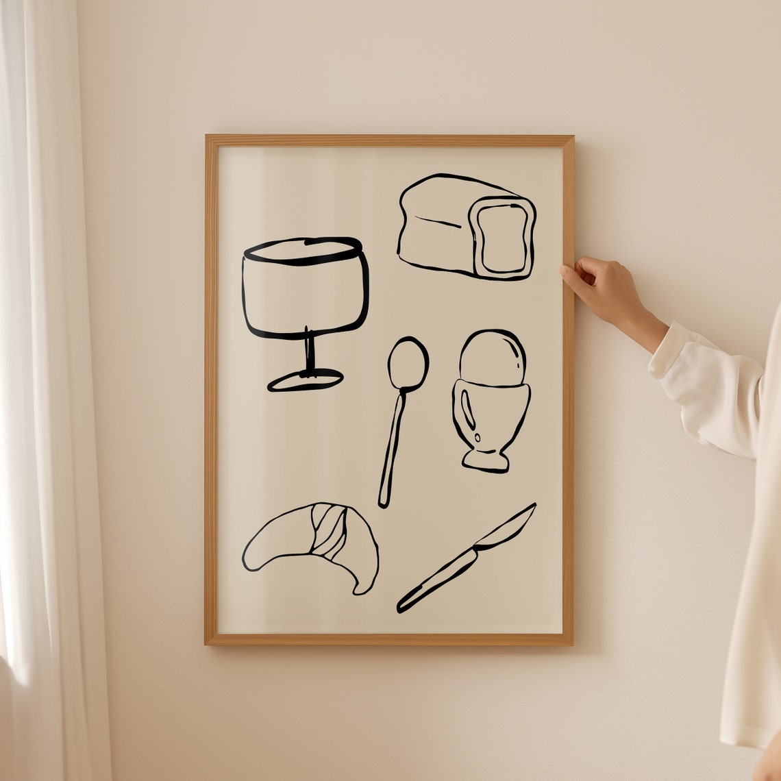 Black Ink Breakfast Sketch Croissant Coffee Art Kitchen Poster - Image 3