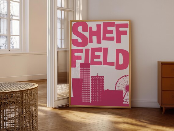 Sheffield Pink Bold Lettering City Skyline Yorkshire Pride Poster
