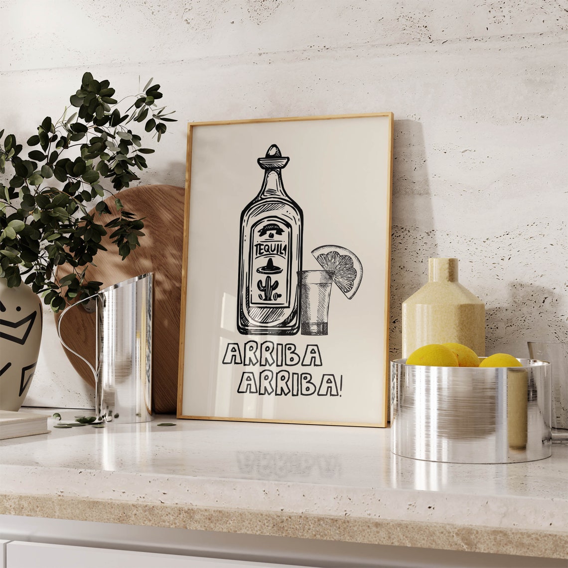 Arriba Arriba Engraved Tequila Bottle Shot Glass Lime Bar Poster - Image 4