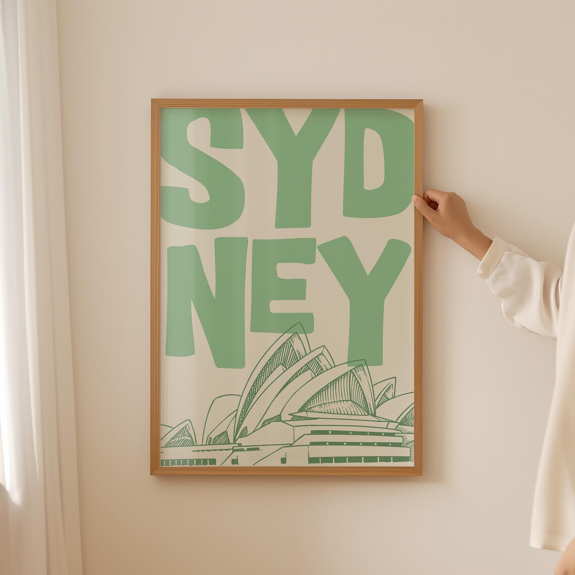 Sydney Opera House Sketch Green Retro Travel City Landmark Poster