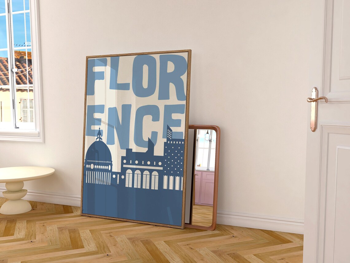 Florence Bold Blue Typography Cathedral Skyline Travel Poster - Image 2