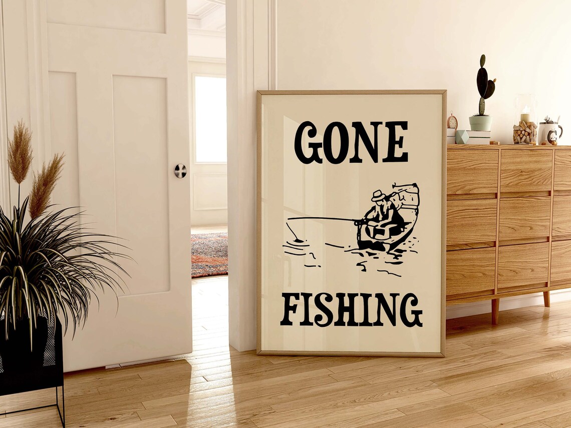 Gone Fishing Vintage Retro Fisherman Boat Lake Quote Wall Poster - Image 4