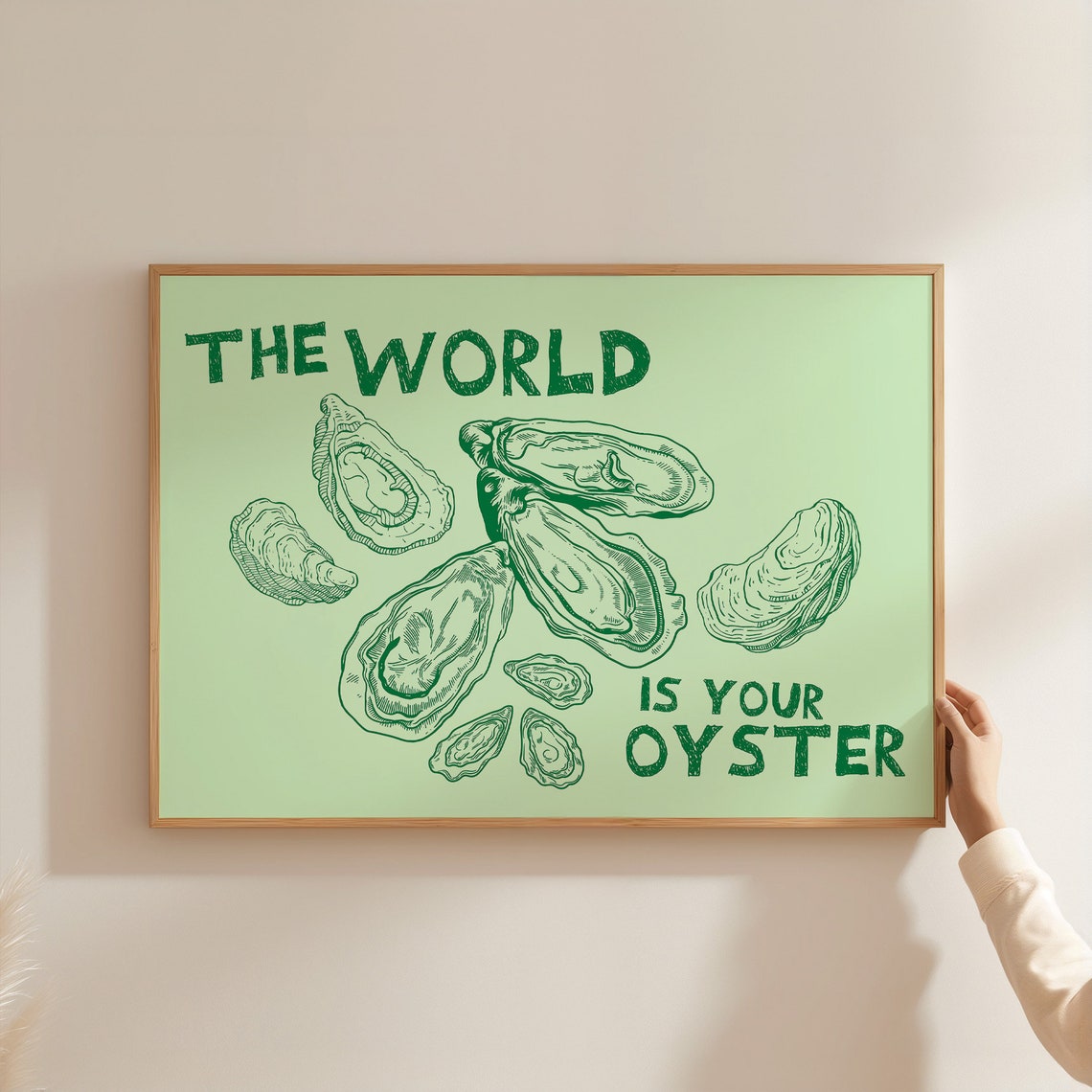 The World Is Your Oyster Green Shells Coastal Quote Poster Art - Image 4