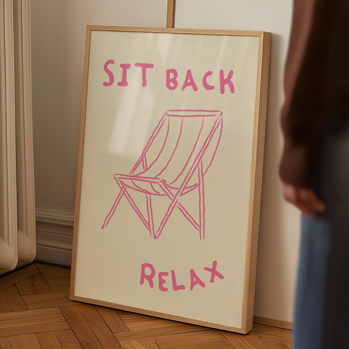 Sit Back Relax Pink Chair Minimalist Quote Art Home Decor Poster