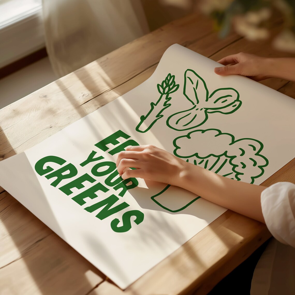 Eat Your Greens Green Vegetable Line Art Funny Kitchen Decor Poster - Image 2