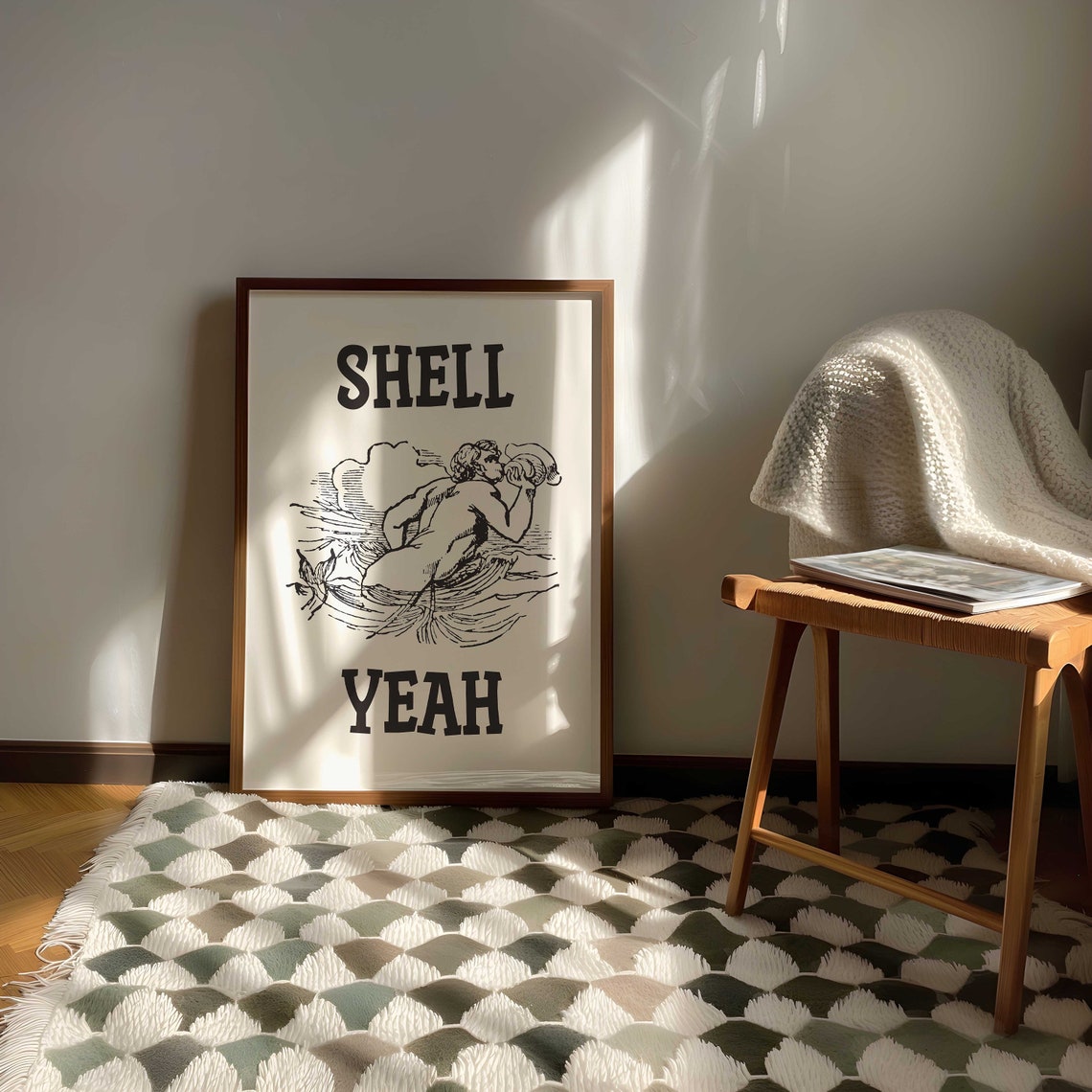 Shell Yeah Vintage Merman Conch Shell Beach Quote Kitchen Decor Poster - Image 5