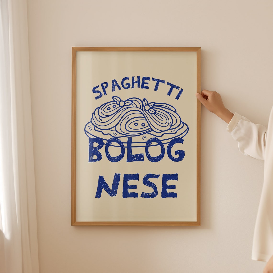 Spaghetti Bolognese Blue Line Art Italian Pasta Kitchen Poster - Image 4