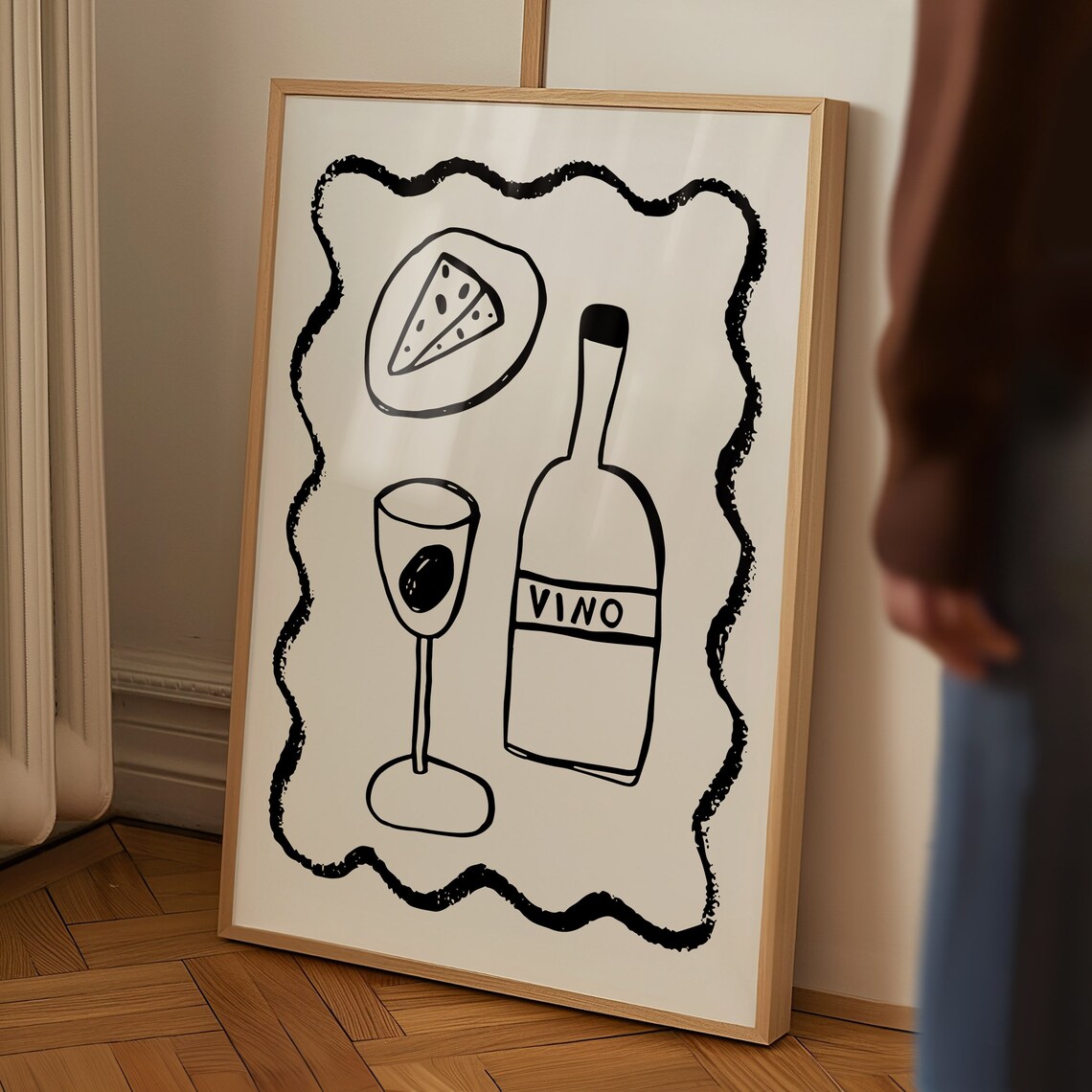 Vino Wine Bottle Cheese Glass Funny Italian Dinner Party Poster - Image 3