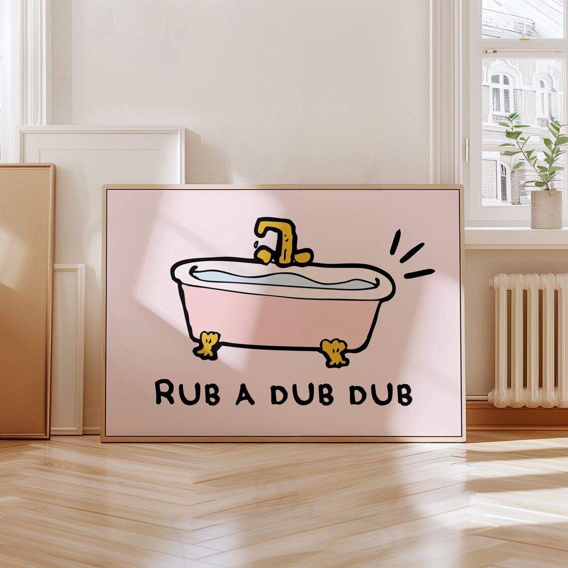 Rub A Dub Dub Funny Pink Bathtub Retro Quote Bathroom Wall Poster - Image 3