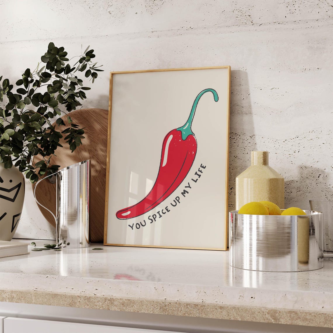 You Spice Up My Life Red Chili Pepper Bold Kitchen Art Poster - Image 2