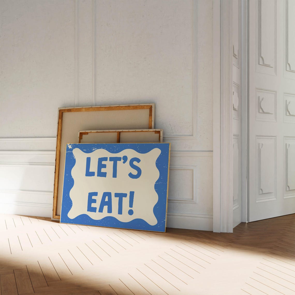 Bold Lets Eat Exclamation Blue Retro Wavy Border Kitchen Print - Image 2