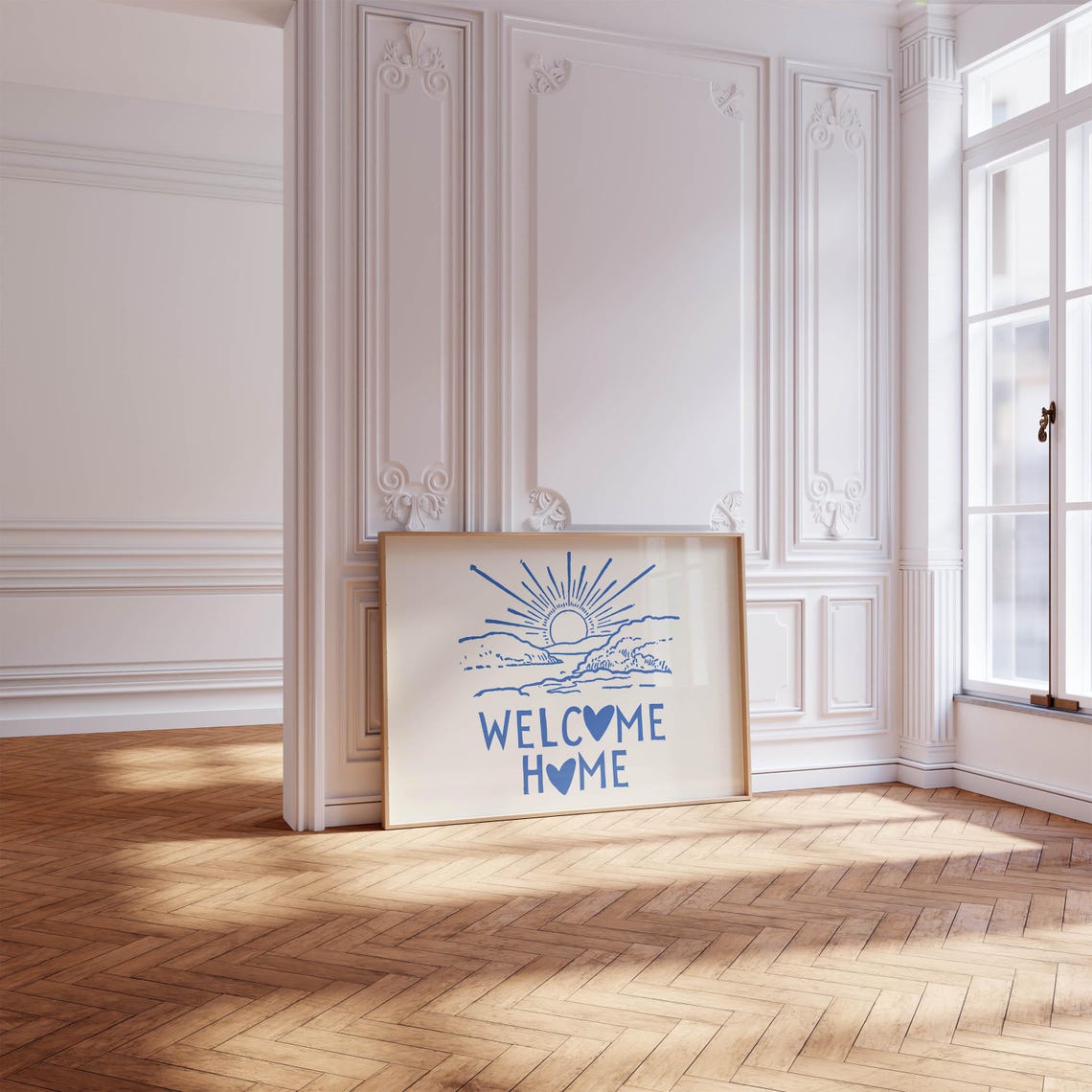 Welcome Home Sunrise Over Water Blue Coastal Entryway Poster - Image 2