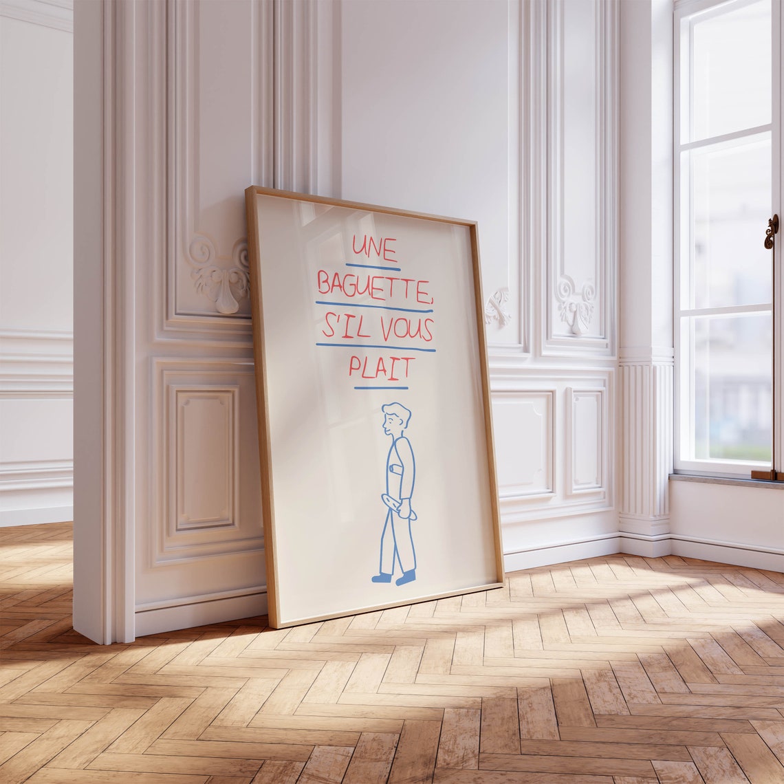 Une Baguette Sil Vous Plait Red Blue Charming French Figure Poster - Image 5
