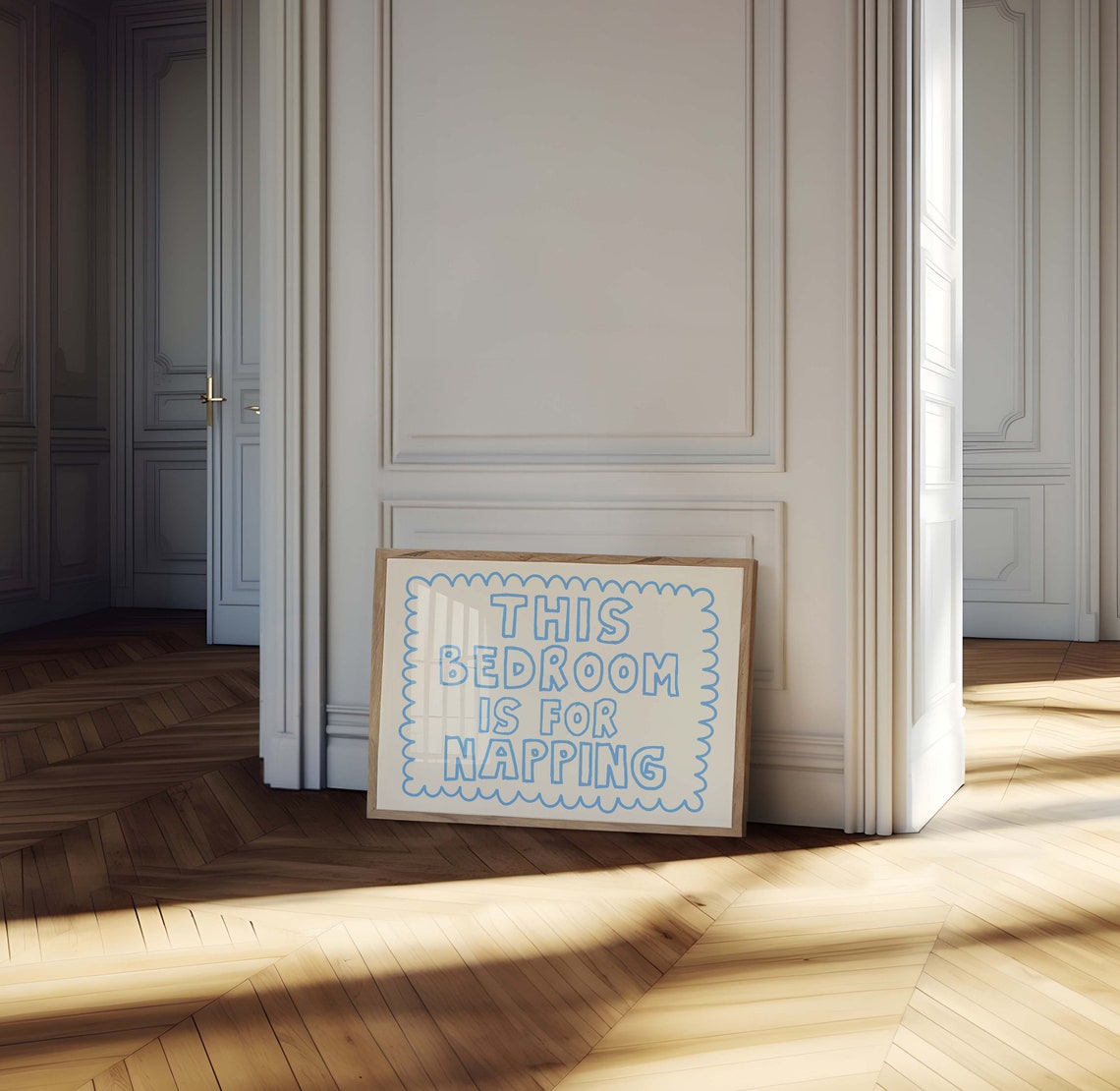 This Bedroom Is For Napping Blue Scalloped Quote Bedroom Poster - Image 3