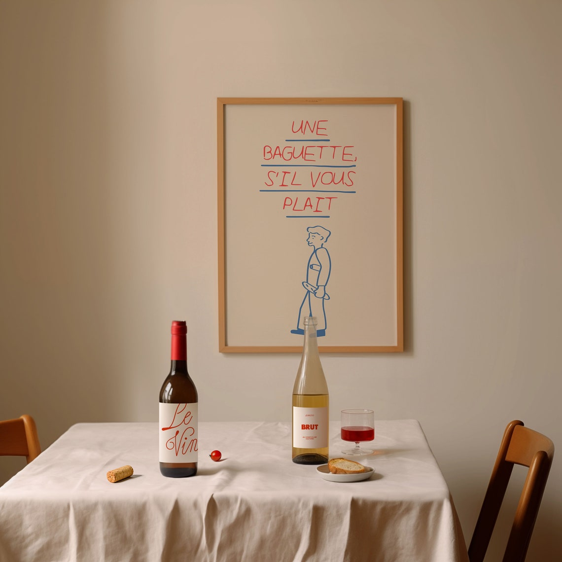 Une Baguette Sil Vous Plait Red Blue Charming French Figure Poster - Image 2