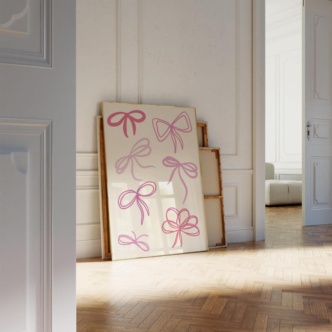 Pink Coquette Bow Doodle Art Cute Trendy Bedroom Wall Poster - Image 2