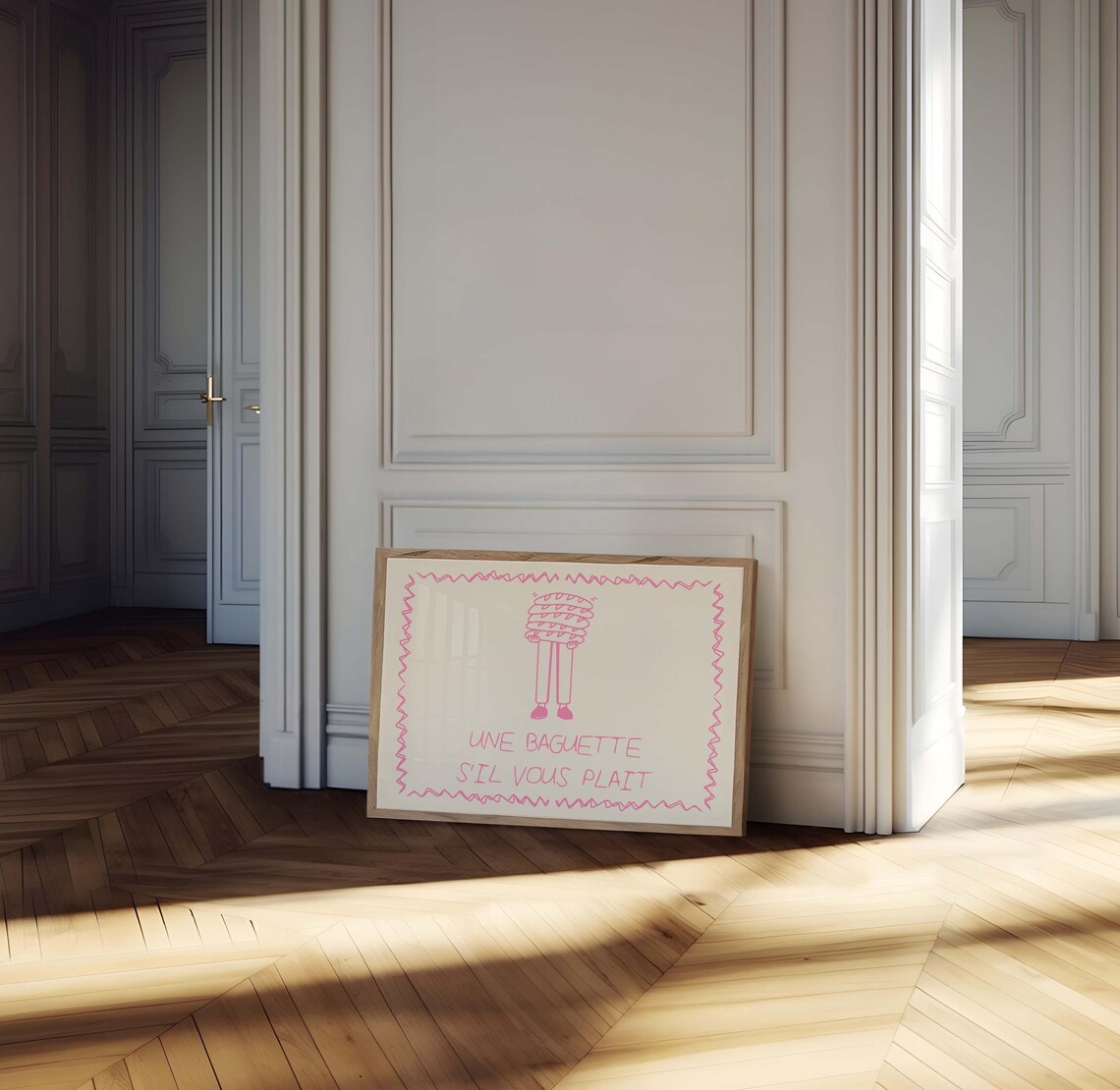 Une Baguette Sil Vous Plait Pink French Bakery Line Art Poster - Image 2