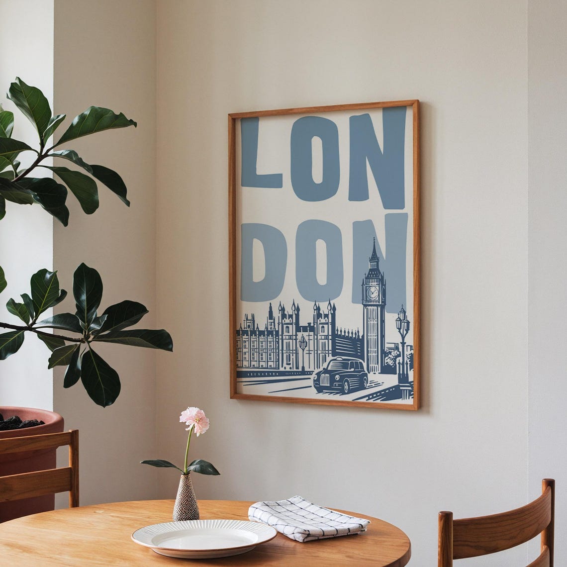 London Bold Blue Big Ben Black Taxi Typography Travel Poster