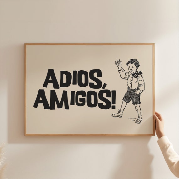 Adios Amigos Print Vintage Poster Trendy Horizontal Spanish Wall Art Retro Cute Quote Minimalist Home Decor