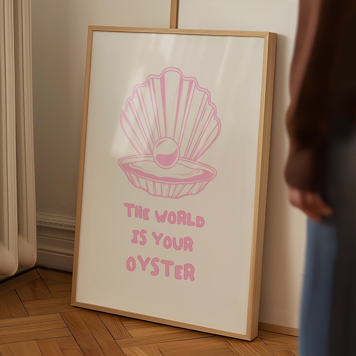 The World Is Your Oyster Pink Seashell Pearl Coastal Quote Poster - Image 4
