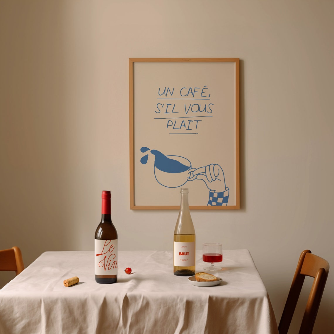 Un Cafe Sil Vous Plait Blue Coffee Cup Hand French Kitchen Poster - Image 2